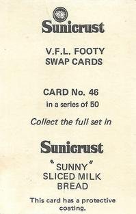 1971 Sunicrust VFL Footy Swap Cards #46 Gary Brice Back